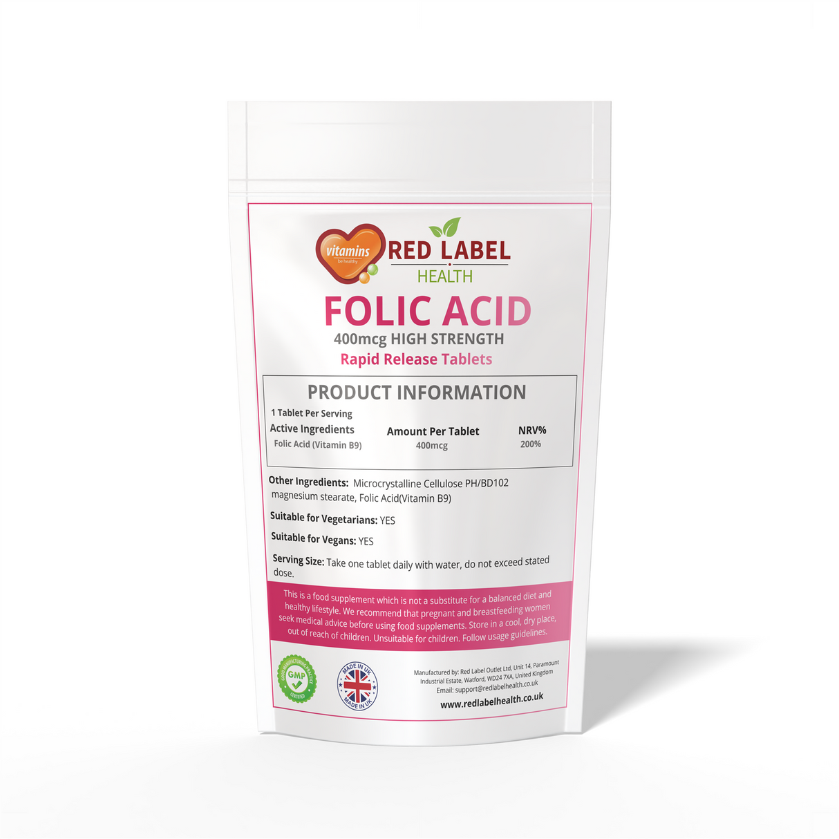 Folic Acid 400mcg - 200 Tablets