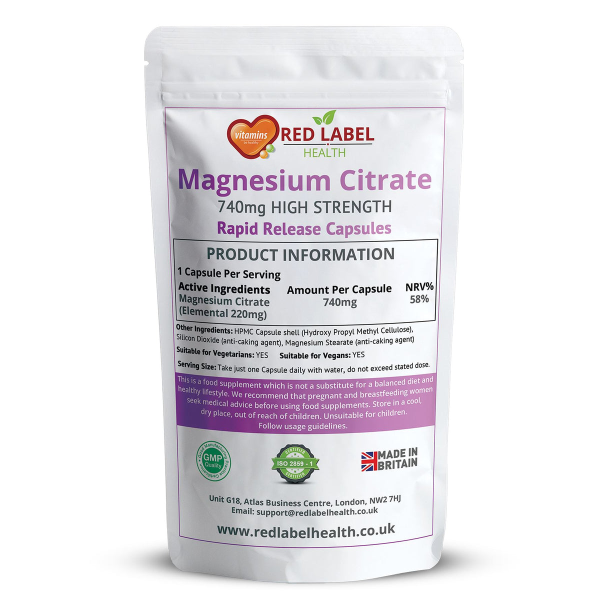 Magnesium Citrate 740mg - 365 Capsules High Strength Fatigue & PMS