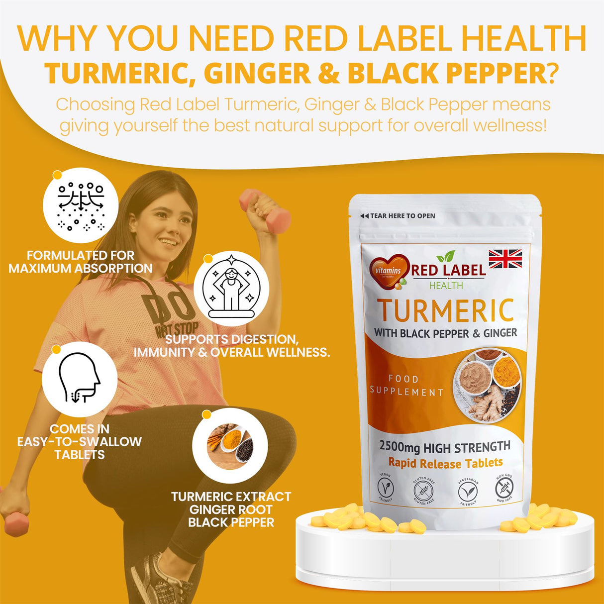 Turmeric 100 Tablets 2620mg with Black Pepper & Ginger