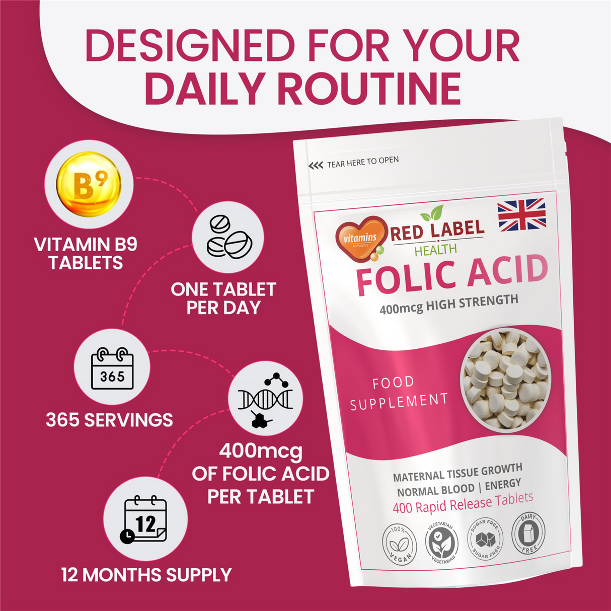 Folic Acid 400mcg - 365 Tablets