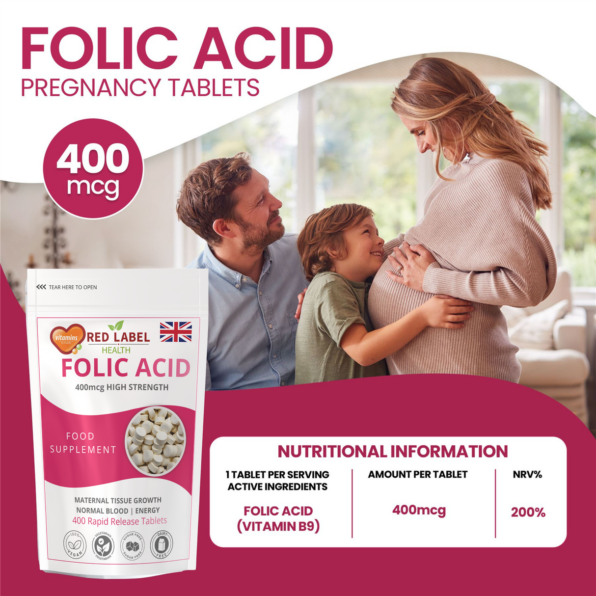 Folic Acid 400mcg - 90 Tablets