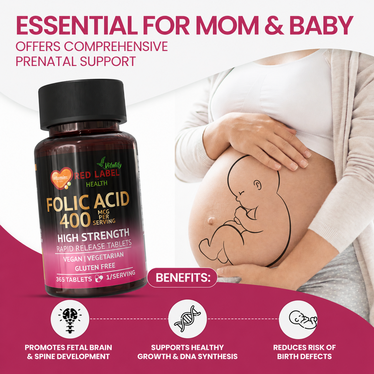 Folic Acid 400mcg - 365 Tablets