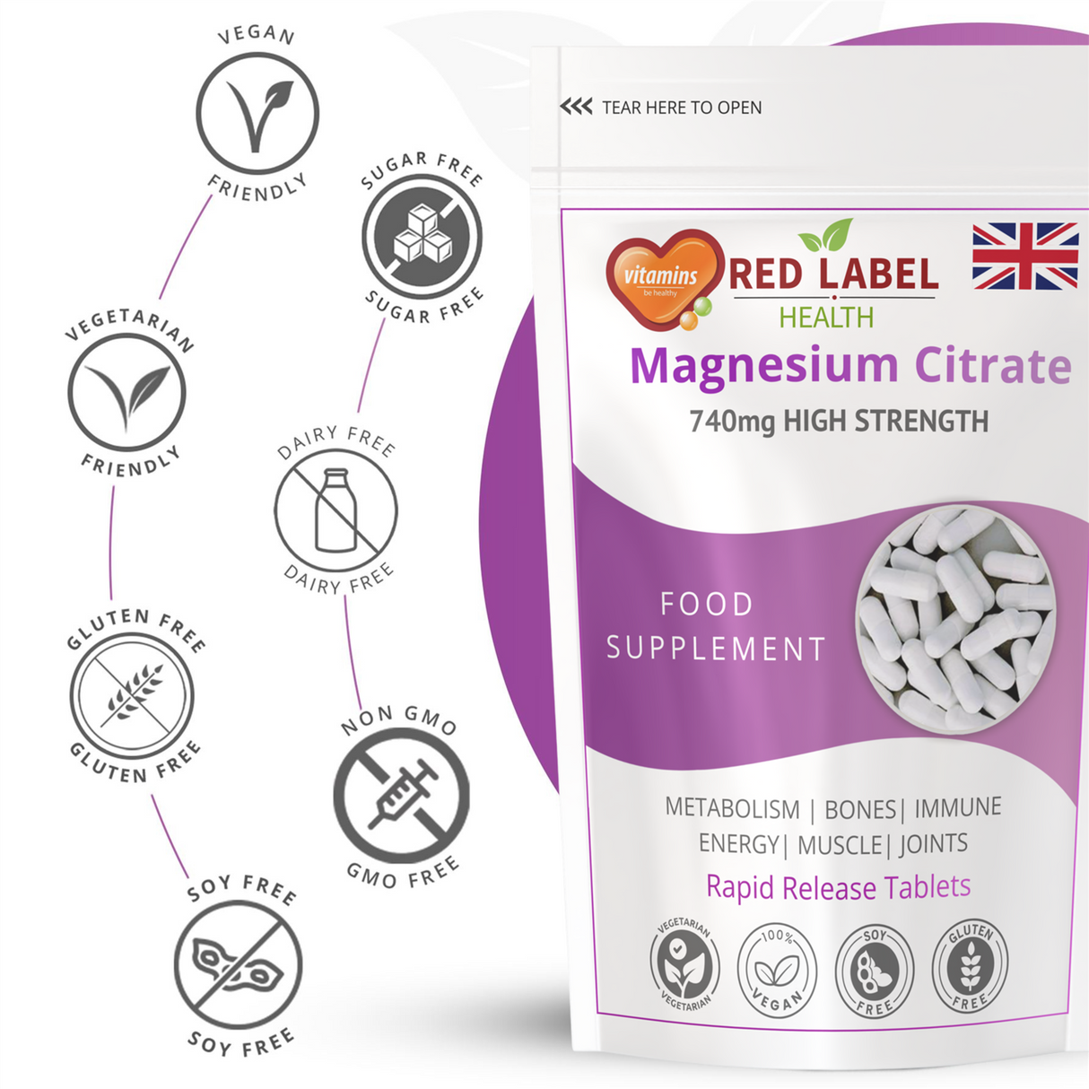 Magnesium Citrate 740mg - 365 Capsules High Strength Fatigue & PMS