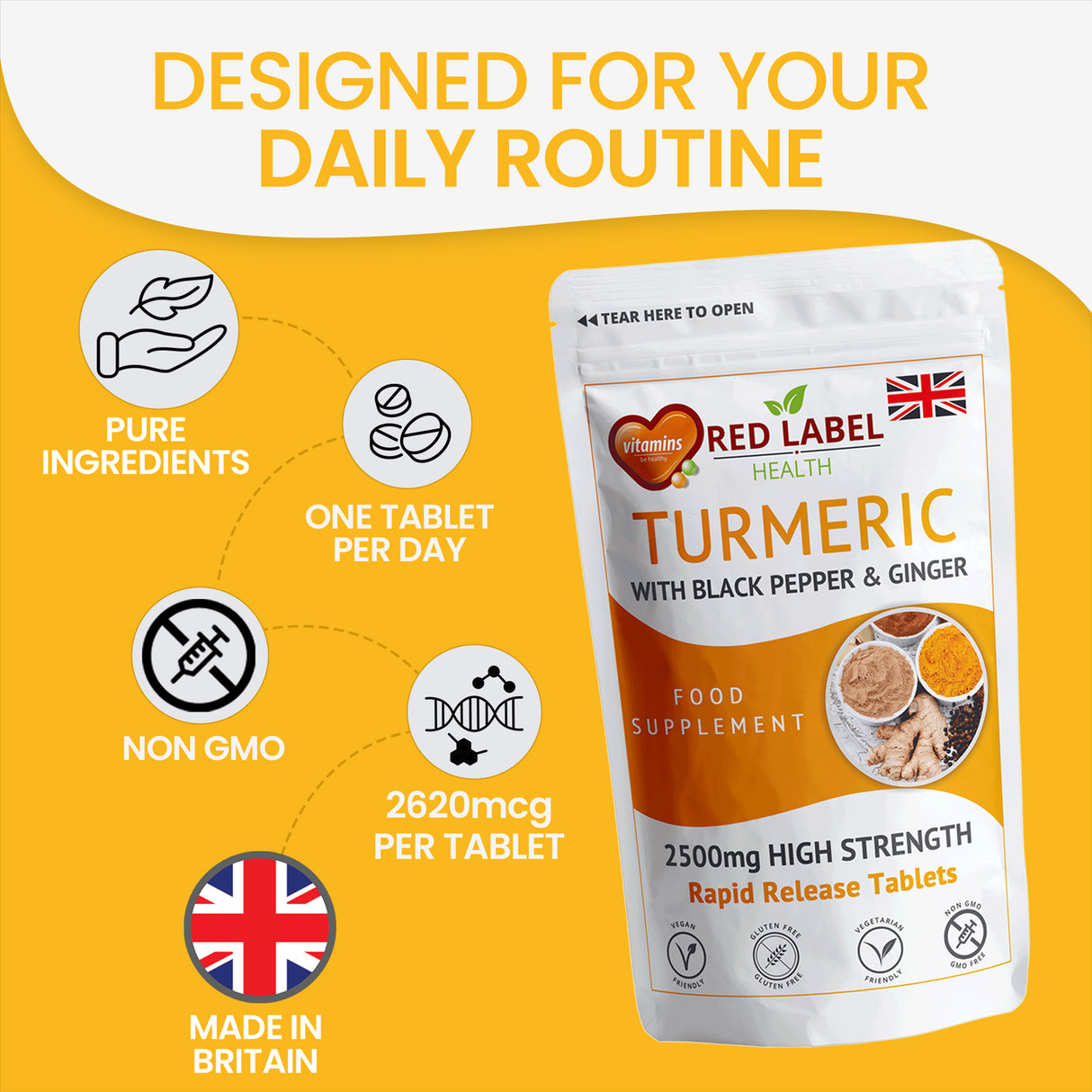Turmeric 180 Tablets 2620mg with Black Pepper & Ginger