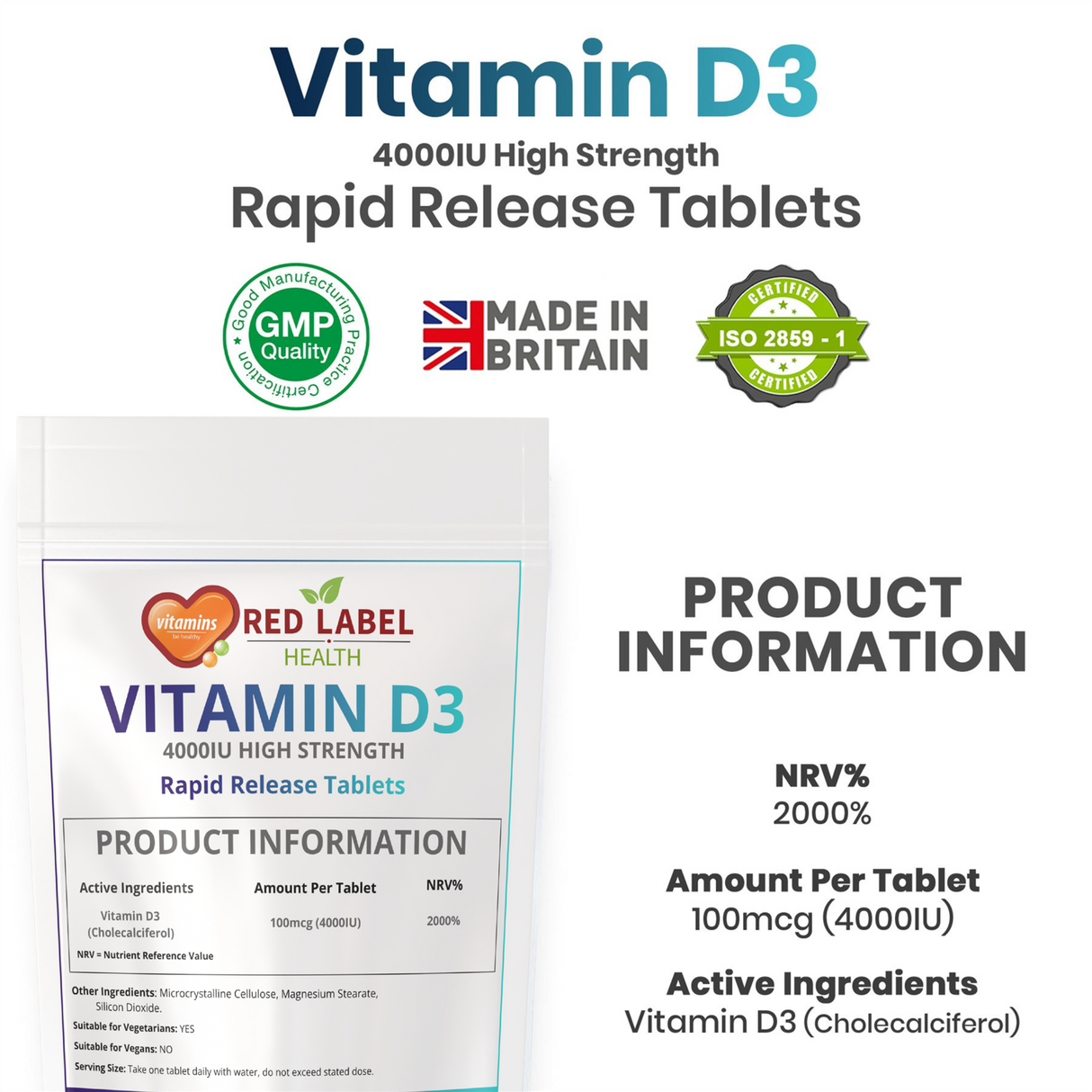 Vitamin D3 4000IU - 180 Tablets