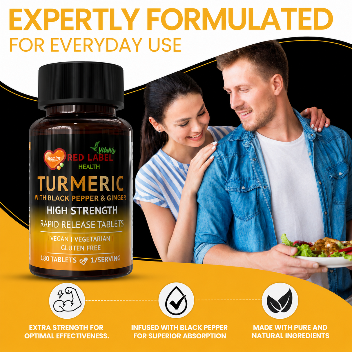 Turmeric 180 Tablets 2620mg with Black Pepper & Ginger
