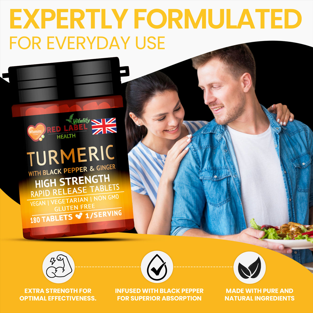 Turmeric 180 Tablets 2620mg with Black Pepper & Ginger