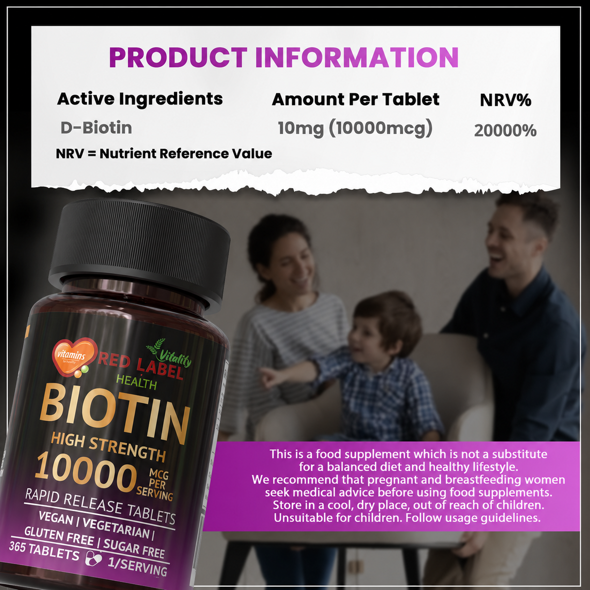 Biotin 10mg - 365 Tablets