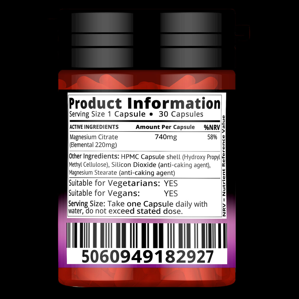 Magnesium Citrate 740mg 30 Capsules High Strength Fatigue & PMS