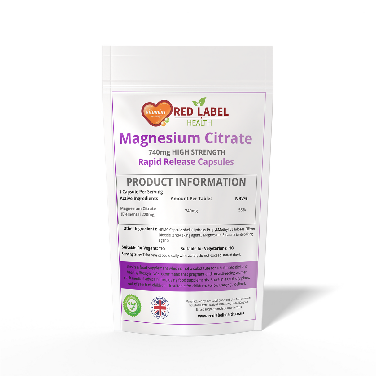 Magnesium Citrate 740mg - 120 Capsules High Strength Fatigue & PMS