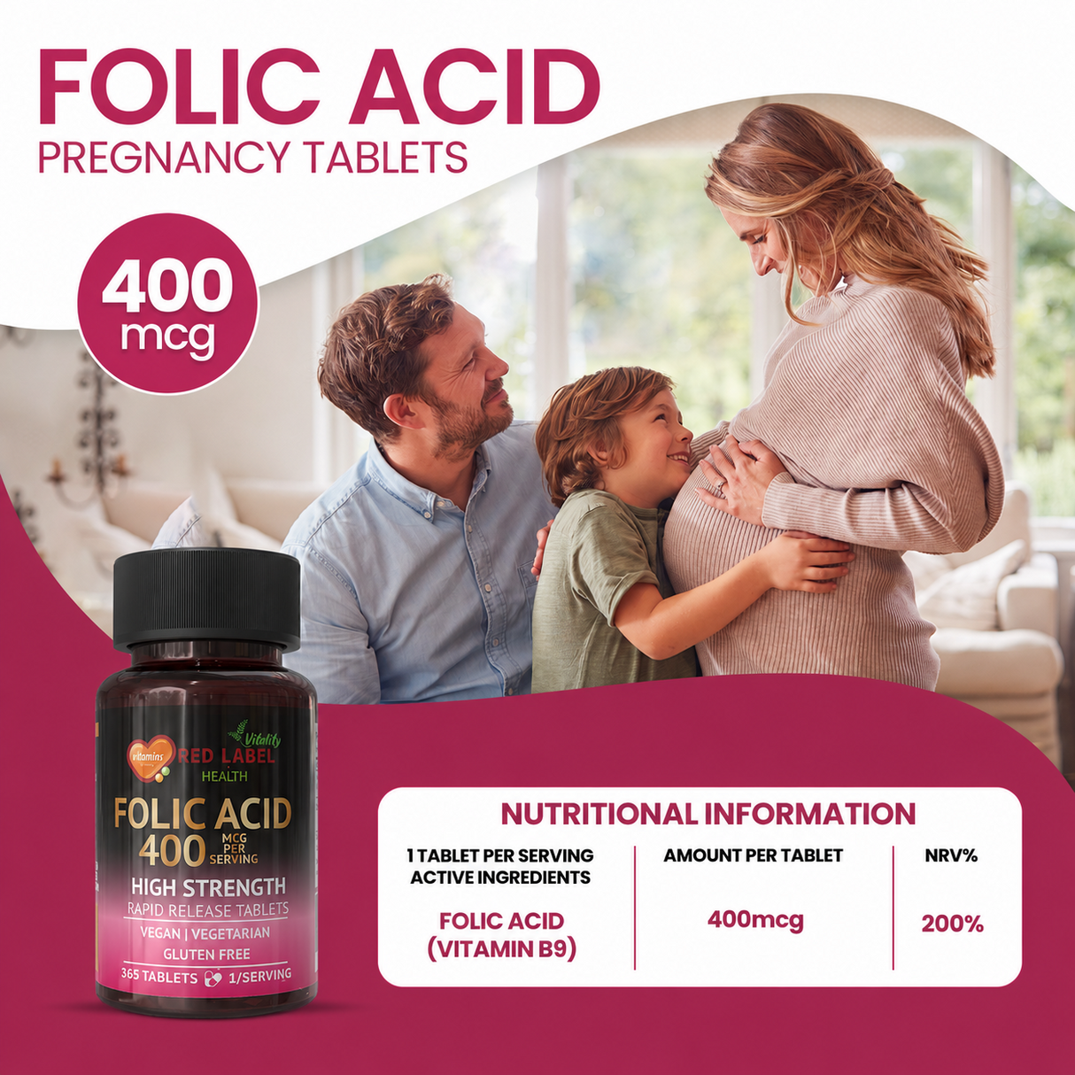 Folic Acid 400mcg - 365 Tablets