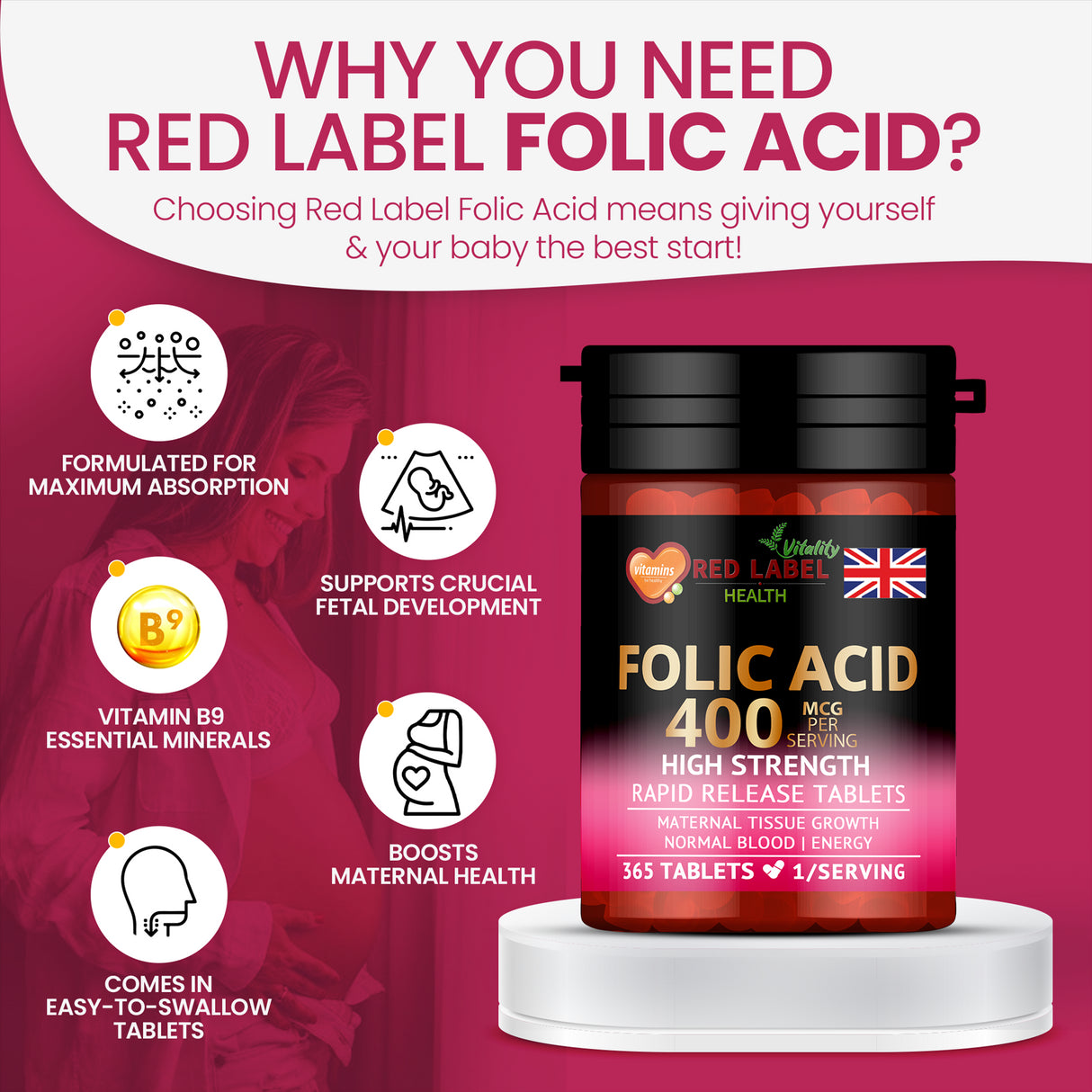 Folic Acid 400mcg - 365 Tablets