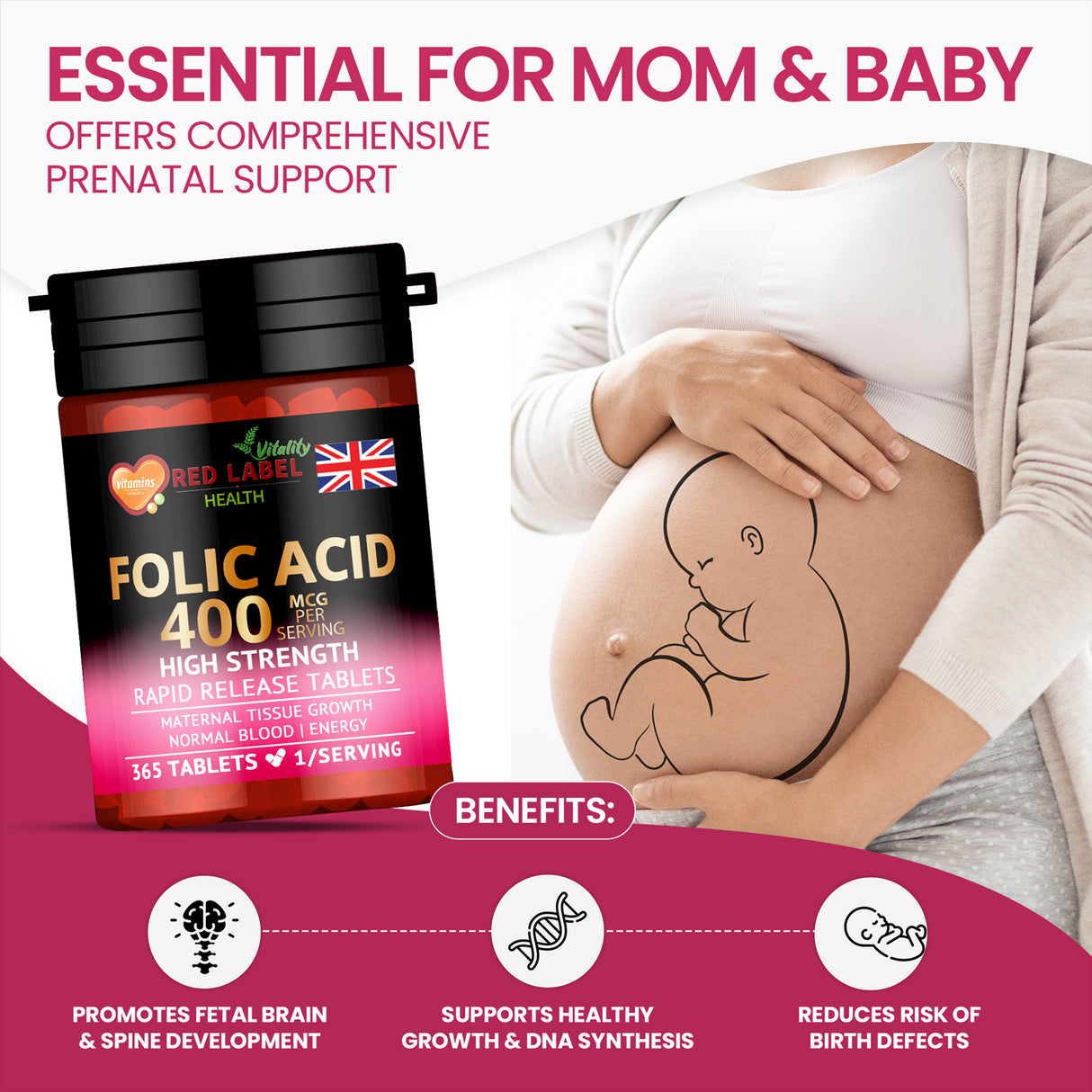 Folic Acid 400mcg - 365 Tablets