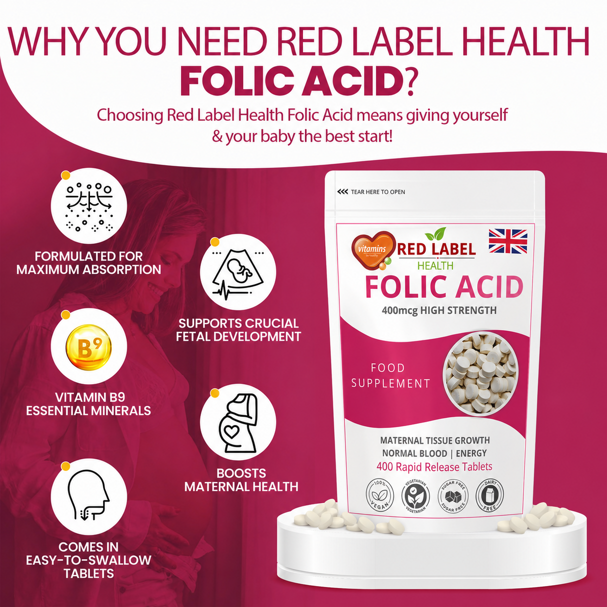 Folic Acid 400mcg - 120 Tablets