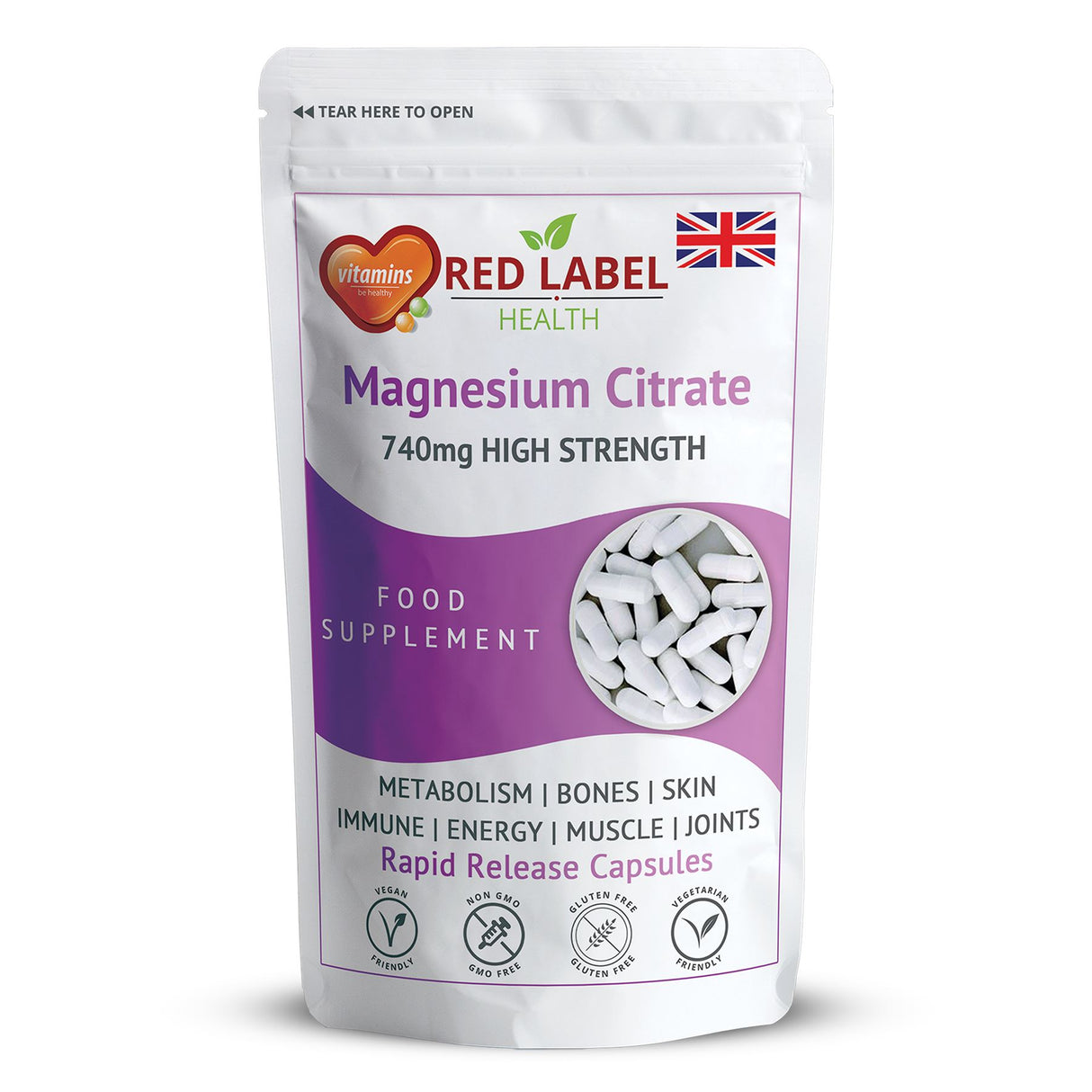 Magnesium Citrate 740mg - 30 Capsules High Strength Fatigue & PMS