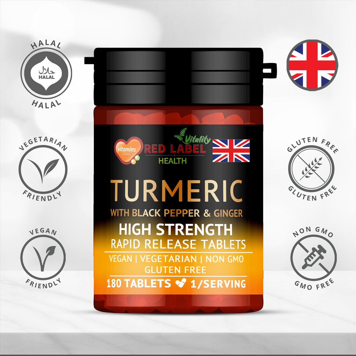 Turmeric 180 Tablets 2620mg with Black Pepper & Ginger