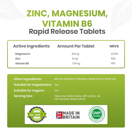 Zinc Magnesium Vitamin B6 - 365 Tablets