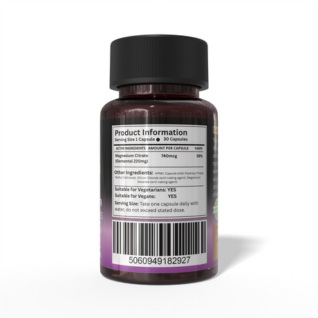 Magnesium Citrate 740mg 30 Capsules High Strength Fatigue & PMS