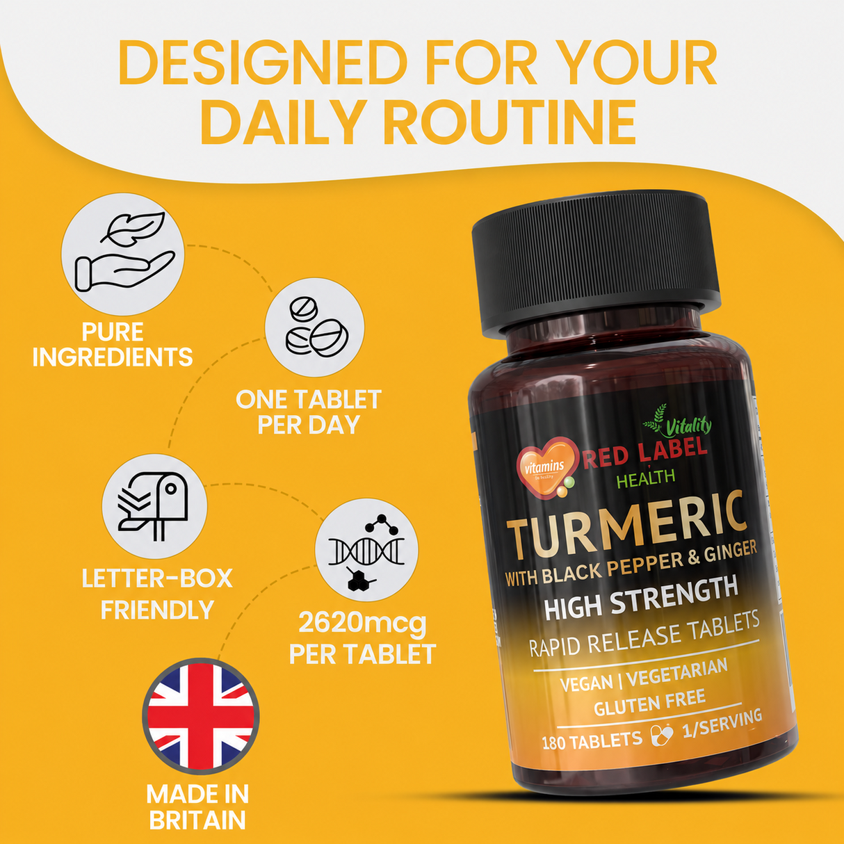 Turmeric 180 Tablets 2620mg with Black Pepper & Ginger