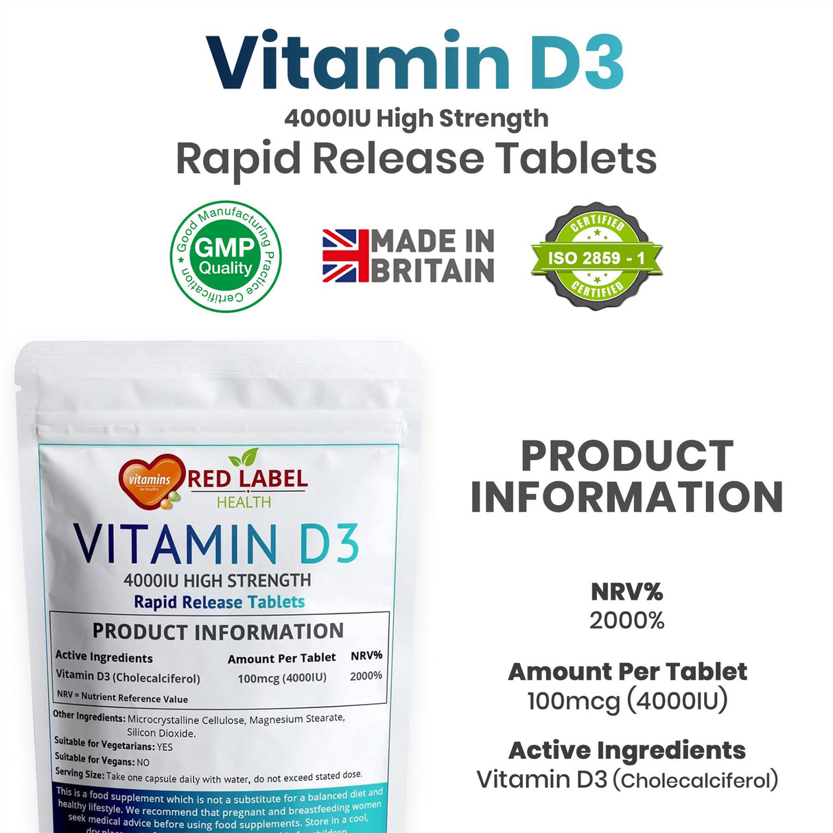 Vitamin D3 4000IU - 200 Tablets