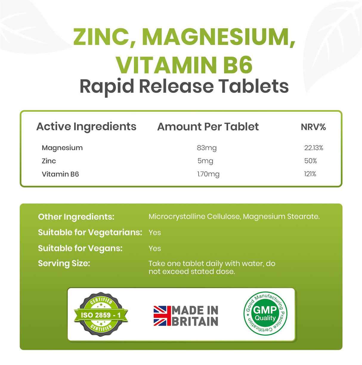 Zinc Magnesium Vitamin B6 - 180 Tablets