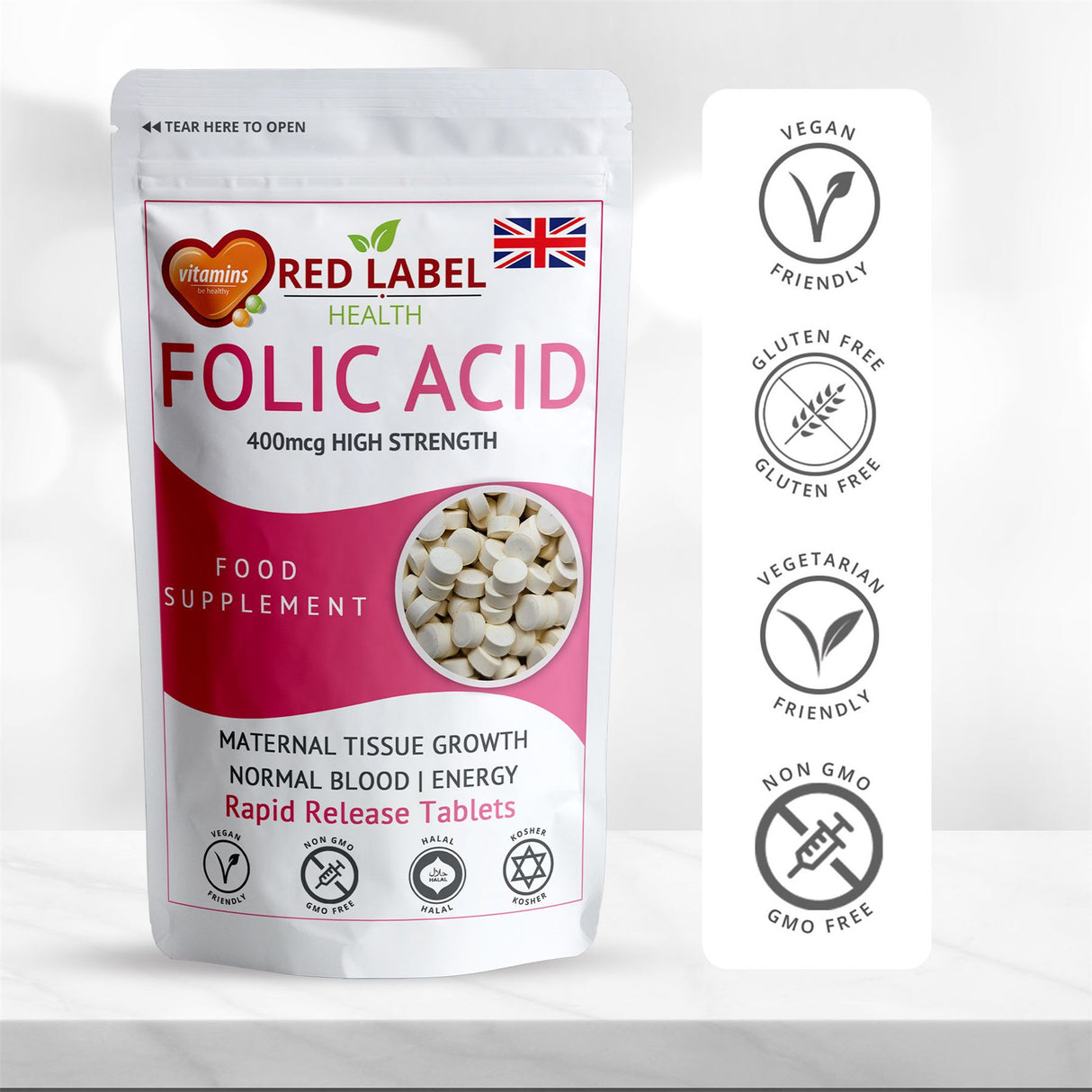 Folic Acid 400mcg - 180 Tablets