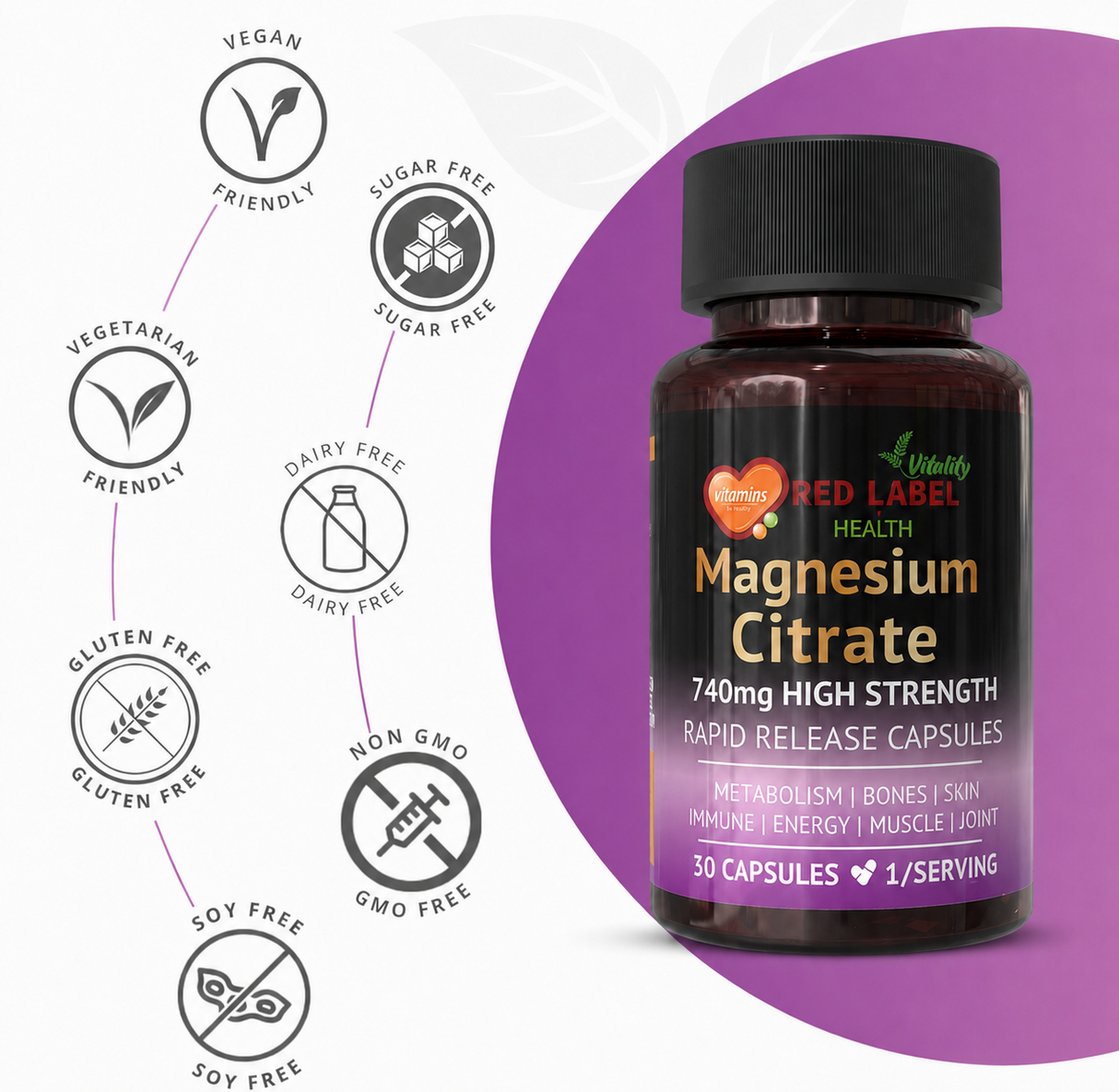 Magnesium Citrate 740mg 30 Capsules High Strength Fatigue & PMS