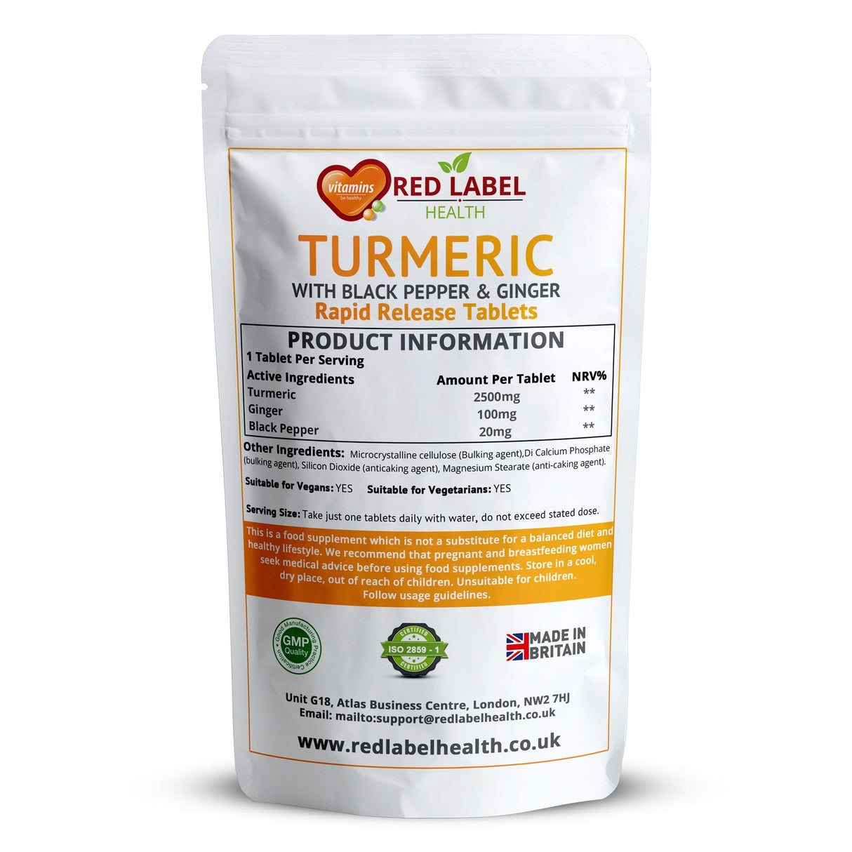 Turmeric 120 Tablets 2620mg with Black Pepper & Ginger