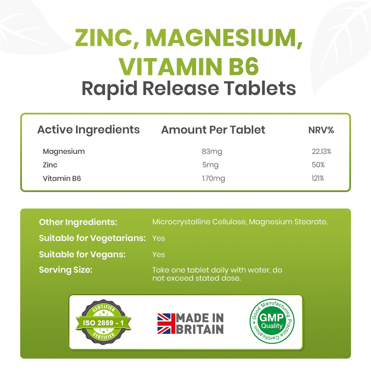 ZMA Zinc Magnesium Vitamin B6 Tablets