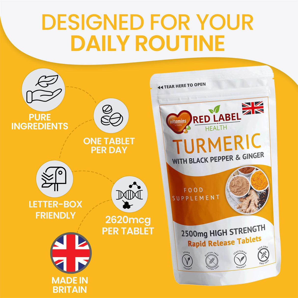 Turmeric 120 Tablets 2620mg with Black Pepper & Ginger