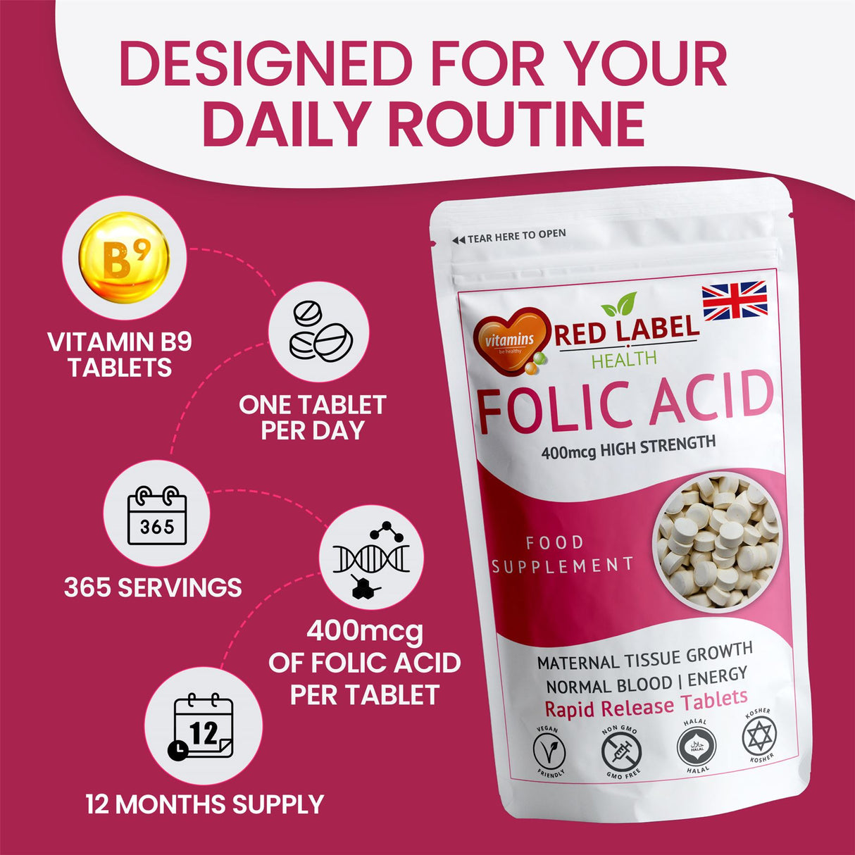 Folic Acid 400mcg - 200 Tablets