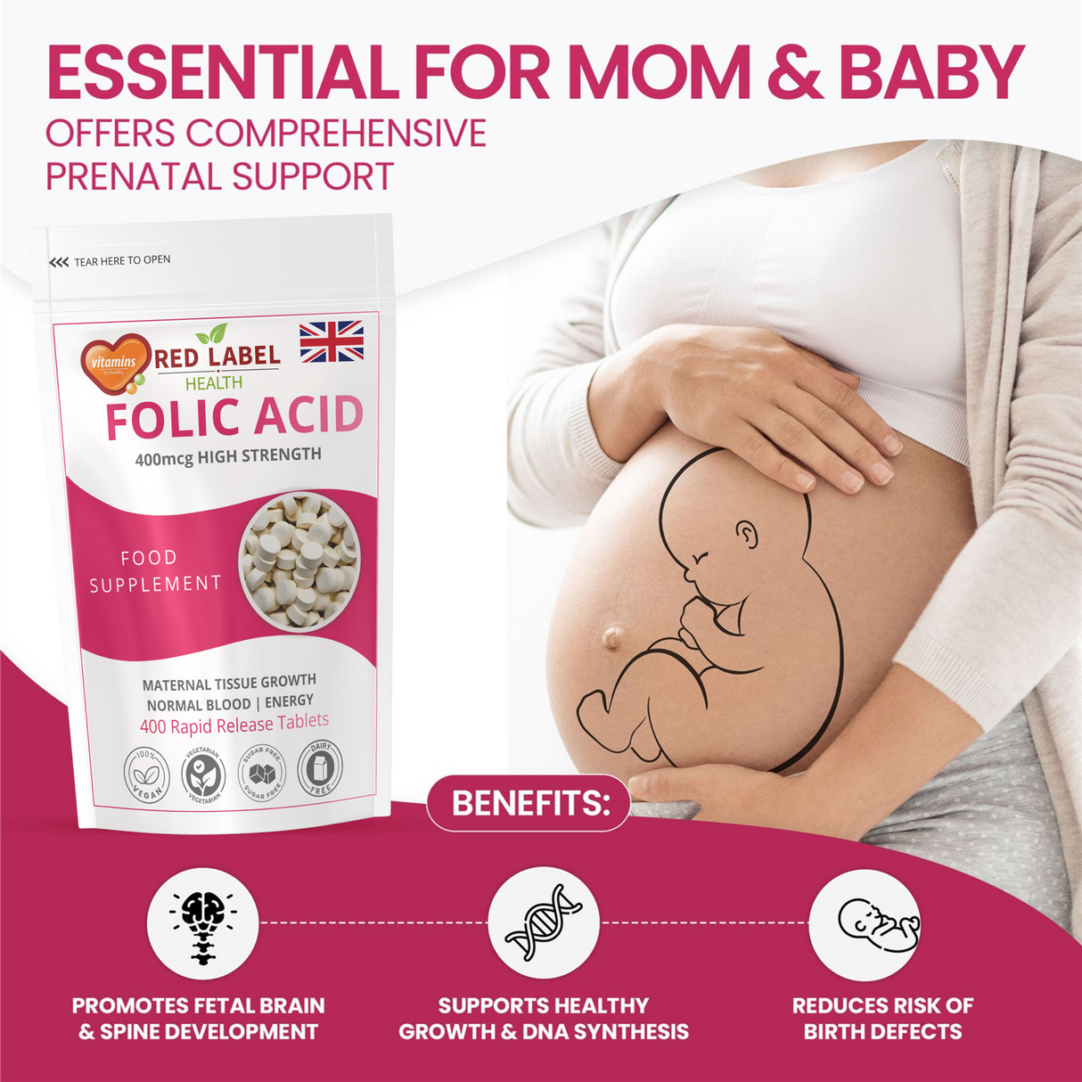 Folic Acid 400mcg - 300 Tablets