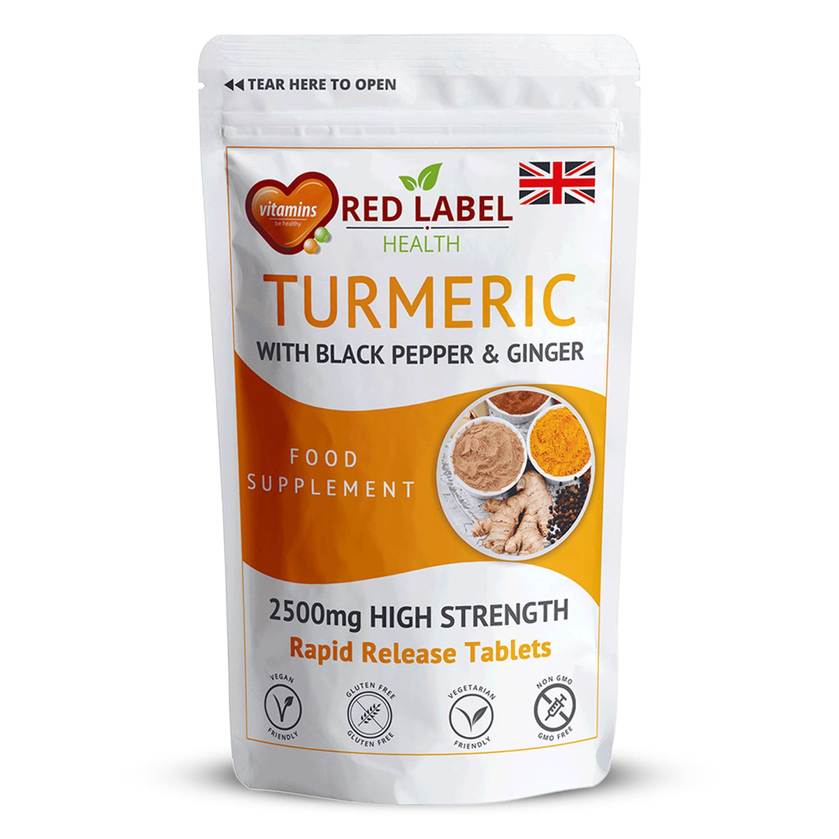 Turmeric 120 Tablets 2620mg with Black Pepper & Ginger – Red Label Health