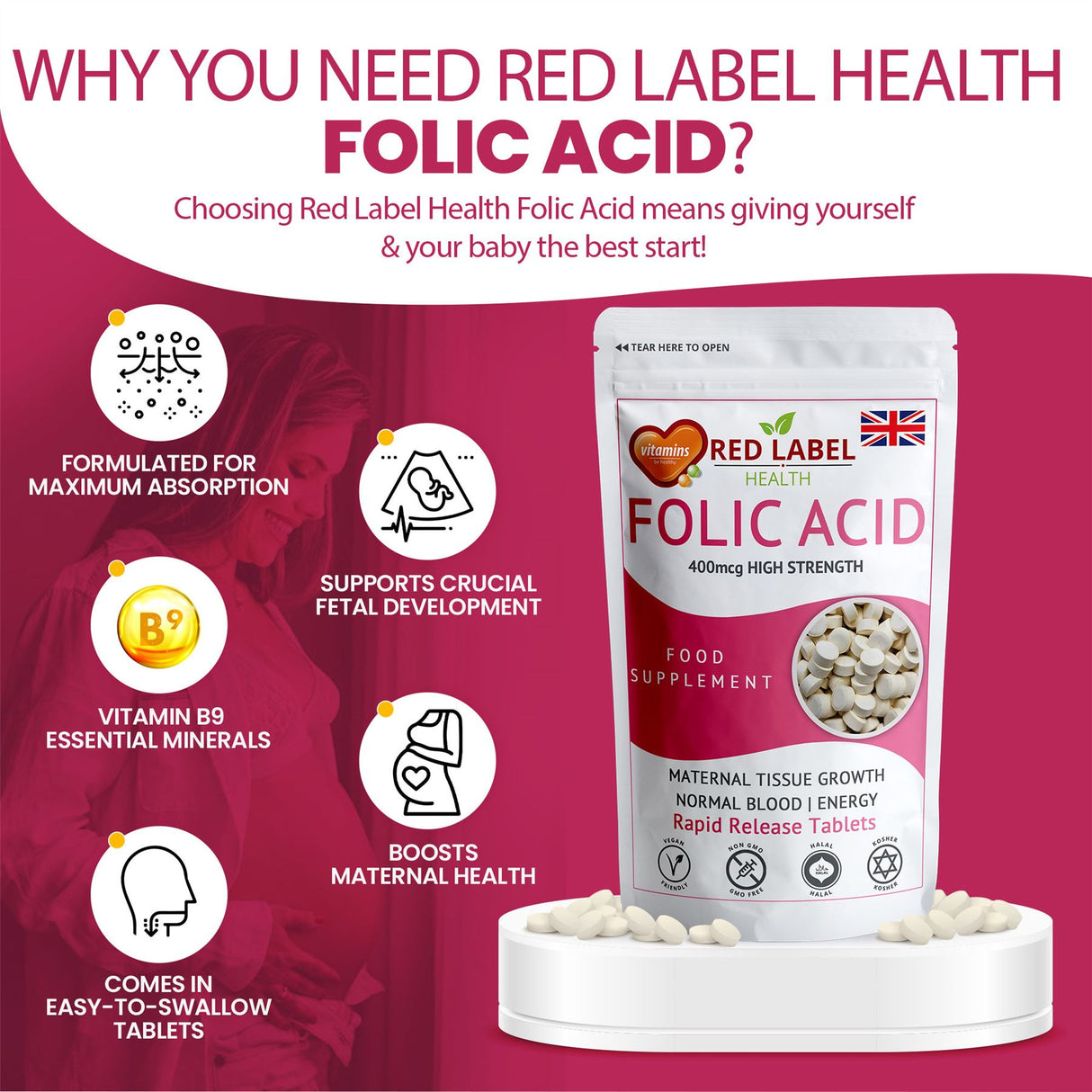 Folic Acid 400mcg - 365 Tablets