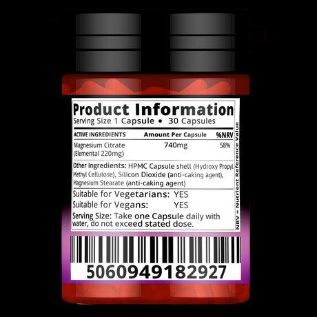 Magnesium Citrate 740mg 30 Capsules High Strength Fatigue & PMS