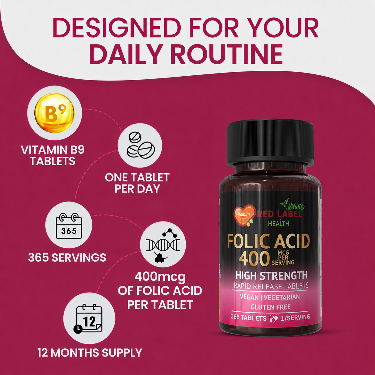 Folic Acid 400mcg - 365 Tablets