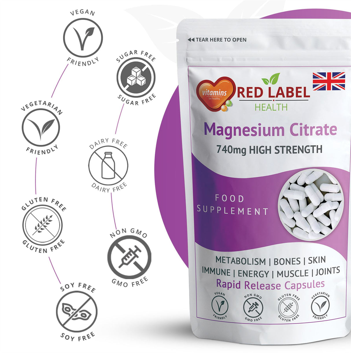 Magnesium Citrate 740mg - 180 Capsules High Strength Fatigue & PMS